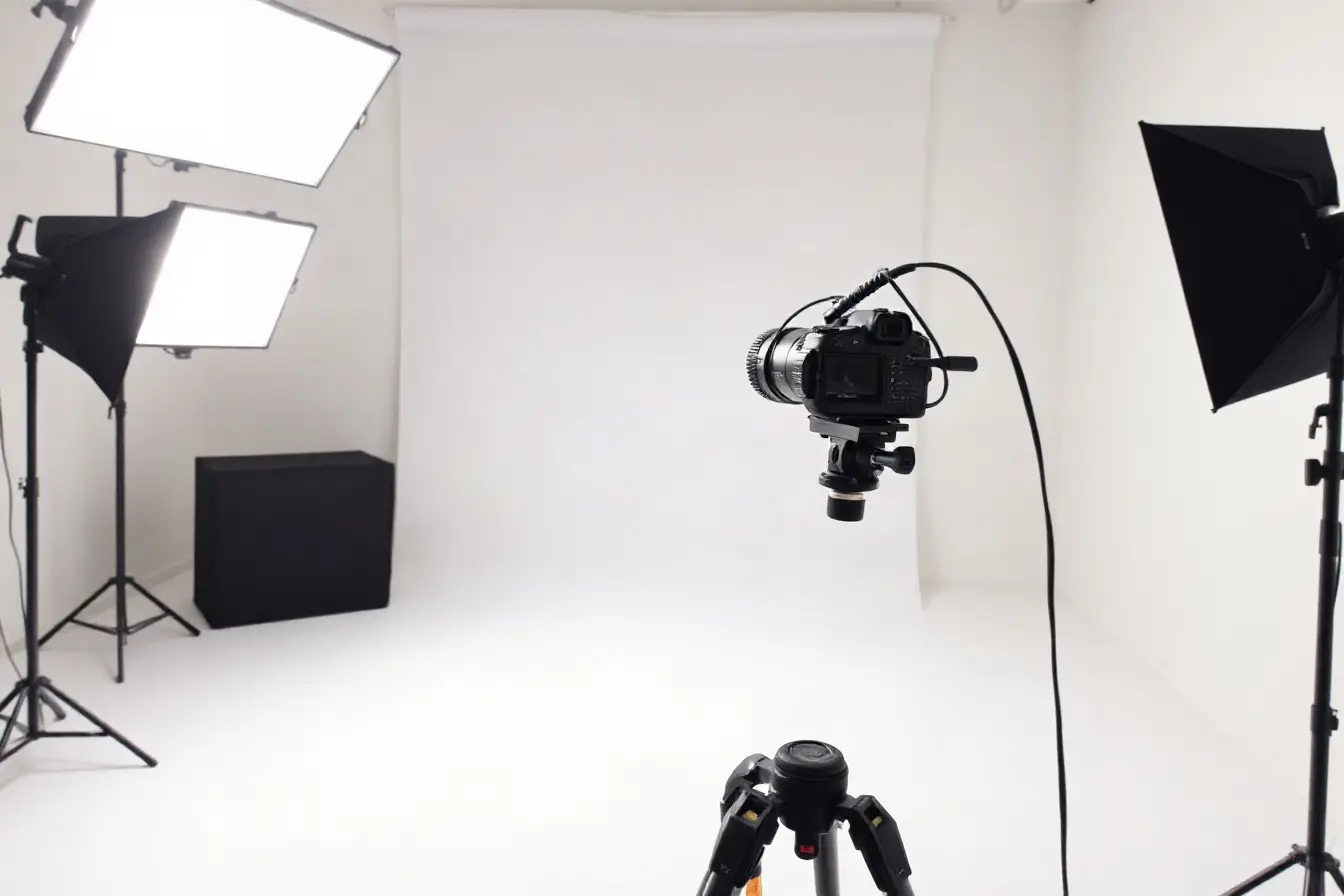 Lighting setup for a product video in a bright studio